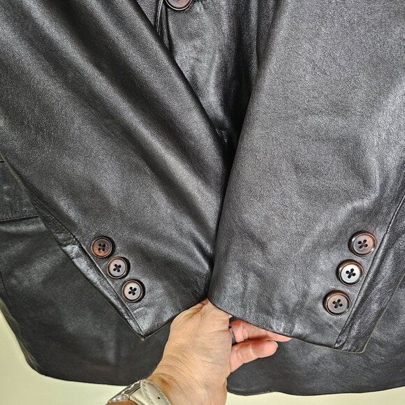 Roundtree & Yorke Black Lambskin Leather Blazer Jacket L Grunge Goth Mob Classic - Picture 5 of 12